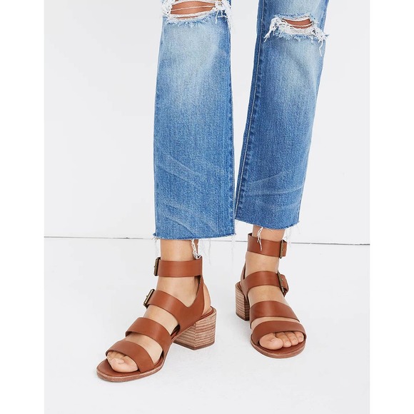 Madewell Shoes - Madewell Quinn Cognac Leather Gladiator Block Heel Sandals Size 9